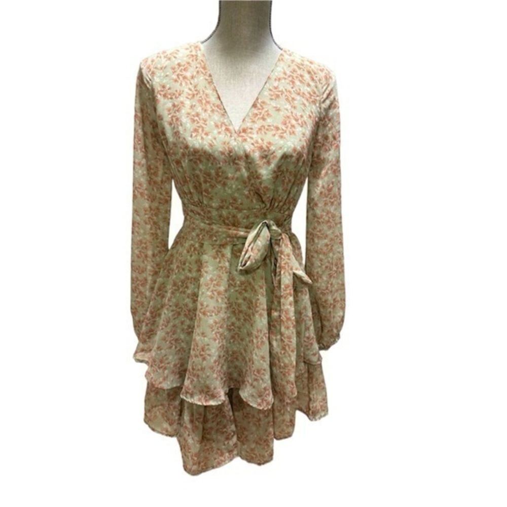 Jopna Faux Wrap Ruffle Tie Sugarplum Cottagecore Babydoll Mini Dress Size Small
